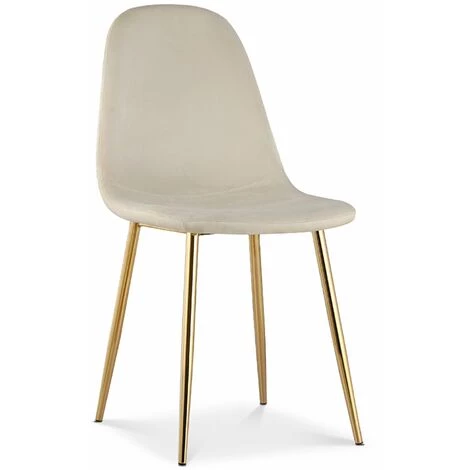 INTENSEDECO Lot De 4 Chaises Bali Velours Beige Pieds Or - Beige 4 INTENSEDECO Lot De 4 Chaises Bali Velours Beige Pieds Or - Beige – Image 2