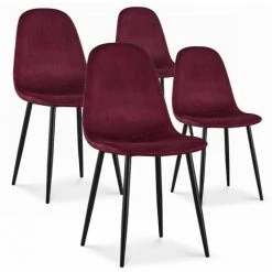 INTENSEDECO Lot De 4 Chaises Bali Velours Rouge Pieds Noir - Rouge
