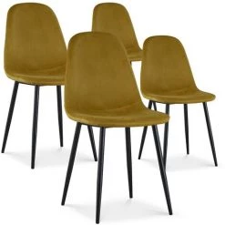 INTENSEDECO Lot De 4 Chaises Bali Velours Jaune Pieds Noir - Jaune