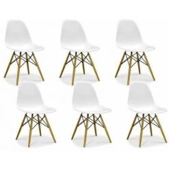 HOBAG Pack De 6 Chaises Scandinaves Blanc Bois Naturel