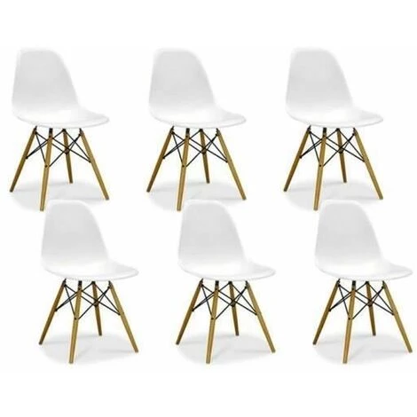 HOBAG Pack De 6 Chaises Scandinaves Blanc Bois Naturel 3 HOBAG Pack De 6 Chaises Scandinaves Blanc Bois Naturel