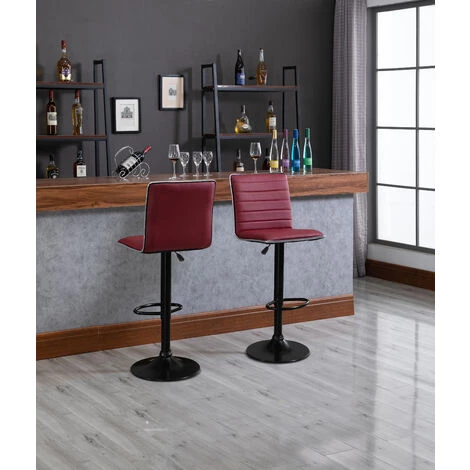 HOBAG Lot De 2 Tabourets De Bar NEW YORK ROUGE BORDEAUX - Charge Maximale: 120 Kg - Simili PU - Pied M�tal - Hauteur R�glable100-120 Cm 4 HOBAG Lot De 2 Tabourets De Bar NEW YORK ROUGE BORDEAUX - Charge Maximale: 120 Kg - Simili PU - Pied M�tal - Hauteur R�glable100-120 Cm – Image 2