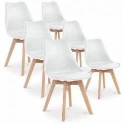 HOBAG Lot De 6 Chaises - Blanc - Scandinave - Pieds Bois