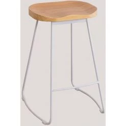 Tabouret Haut En Acier Et Bois D'Orme Neicol SKLUM Acier - Bois D'orme - Blanc ↑65 Cm