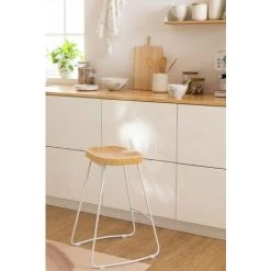 Tabouret Haut En Acier Et Bois D'Orme Neicol SKLUM Acier - Bois D'orme - Blanc ↑65 Cm -banc et tabouret Soldes Boutique 50412619 3