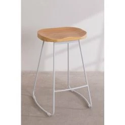 Tabouret Haut En Acier Et Bois D'Orme Neicol SKLUM Acier - Bois D'orme - Blanc ↑65 Cm -banc et tabouret Soldes Boutique 50412619 4