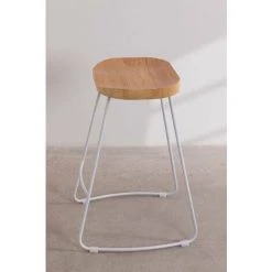 Tabouret Haut En Acier Et Bois D'Orme Neicol SKLUM Acier - Bois D'orme - Blanc ↑65 Cm -banc et tabouret Soldes Boutique 50412619 5