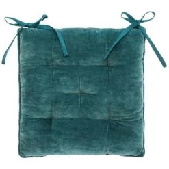 AUTRES Galette De Chaise Velours Coton - 38 X 38 Cm - Bleu