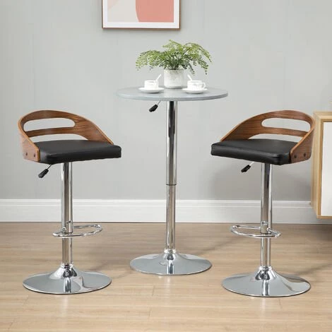 HOMCOM Lot De 2 Tabourets De Bar Design Contemporain Hauteur D'assise Réglable Pivotant 360° Revêtement Synthétique Noir Dossier Ajouré Aspect Bois - Noir 4 HOMCOM Lot De 2 Tabourets De Bar Design Contemporain Hauteur D'assise Réglable Pivotant 360° Revêtement Synthétique Noir Dossier Ajouré Aspect Bois - Noir – Image 2