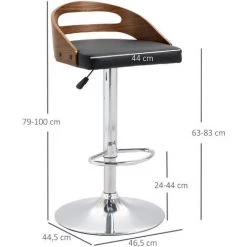 HOMCOM Lot De 2 Tabourets De Bar Design Contemporain Hauteur D'assise Réglable Pivotant 360° Revêtement Synthétique Noir Dossier Ajouré Aspect Bois - Noir 9 HOMCOM Lot De 2 Tabourets De Bar Design Contemporain Hauteur D'assise Réglable Pivotant 360° Revêtement Synthétique Noir Dossier Ajouré Aspect Bois - Noir -banc et tabouret Soldes Boutique 50904433 3