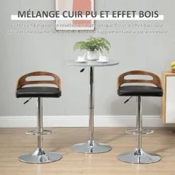 HOMCOM Lot De 2 Tabourets De Bar Design Contemporain Hauteur D'assise Réglable Pivotant 360° Revêtement Synthétique Noir Dossier Ajouré Aspect Bois - Noir 10 HOMCOM Lot De 2 Tabourets De Bar Design Contemporain Hauteur D'assise Réglable Pivotant 360° Revêtement Synthétique Noir Dossier Ajouré Aspect Bois - Noir -banc et tabouret Soldes Boutique 50904433 4