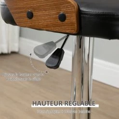 HOMCOM Lot De 2 Tabourets De Bar Design Contemporain Hauteur D'assise Réglable Pivotant 360° Revêtement Synthétique Noir Dossier Ajouré Aspect Bois - Noir 11 HOMCOM Lot De 2 Tabourets De Bar Design Contemporain Hauteur D'assise Réglable Pivotant 360° Revêtement Synthétique Noir Dossier Ajouré Aspect Bois - Noir -banc et tabouret Soldes Boutique 50904433 5