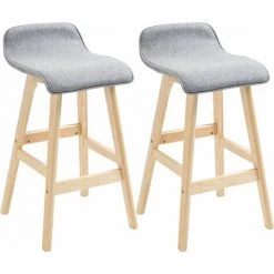 HOMCOM Tabourets De Bar Style Scandinave - Lot De 2 Tabourets De Bar Avec Repose-pieds - Bois De Sapin Tissu Polyester Aspect Lin Gris - Gris