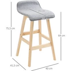HOMCOM Tabourets De Bar Style Scandinave - Lot De 2 Tabourets De Bar Avec Repose-pieds - Bois De Sapin Tissu Polyester Aspect Lin Gris - Gris -banc et tabouret Soldes Boutique 50909065 3