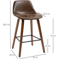HOMCOM Lot De 2 Tabourets De Bar Vintage Avec Repose-pied Structure Bois Revêtement Synthétique Marron Effet Vieilli - Marron -banc et tabouret Soldes Boutique 50909069 3