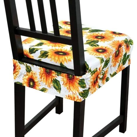 EMMEVI Coussin Pour Chaise En Coton Amovible Lavable Bande Élastique Housse De Chaise Tournesols - Blanc 4 EMMEVI Coussin Pour Chaise En Coton Amovible Lavable Bande Élastique Housse De Chaise Tournesols - Blanc – Image 2