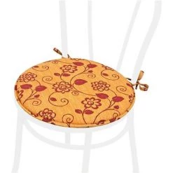 EMMEVI Coussin Pour Chaise Rond Doux Universel Lacets De Fixation Lavable Housses De Chaise Fleurì - Orange