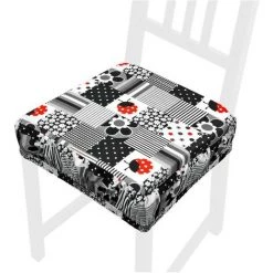 EMMEVI Coussin Pour Chaise En Coton Amovible Lavable Bande Élastique Housse De Chaise Coccinelles - Noir