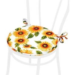 EMMEVI Coussin Pour Chaise Rond Doux Universel Lacets De Fixation Lavable Housses De Chaise Tournesols - Blanc