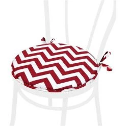 EMMEVI Coussin Pour Chaise Rond Doux Universel Lacets De Fixation Lavable Housses De Chaise Zig Zag Rayé - Rouge