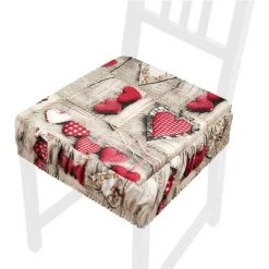 EMMEVI Coussin Pour Chaise En Coton Amovible Lavable Bande Élastique Housse De Chaise Shabby Chic Coeurs
