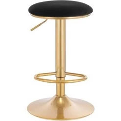 WOLTULot De 2 Tabouret De Bar Avec Repose-Pieds - Tabouret Rond Haut Métallique Hauteur Réglable (61-82cm) - Noir + Or - Noir + Or -banc et tabouret Soldes Boutique 51377107 3