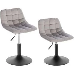 WOLTU Lot De 2 Tabouret De Bar Siège En Velours Chaise De Bar Avec Dossier Tabouret Rotatif Moderne Hauteur Réglable. Gris Clair