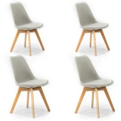 VS VENTA-STOCK Lot De 4 Chaises Klara Gris Tapissées En Cuir Synthétique Avec Pieds Bois - GRIS