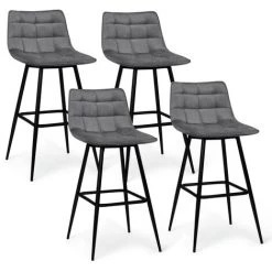 IDMARKET Lot De 4 Tabourets De Bar MADY En Velours Gris Clair 8 IDMARKET Lot De 4 Tabourets De Bar MADY En Velours Gris Clair -banc et tabouret Soldes Boutique 51501536 2
