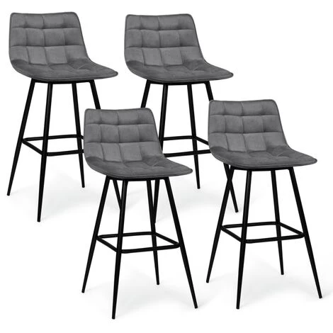 IDMARKET Lot De 4 Tabourets De Bar MADY En Velours Gris Clair 4 IDMARKET Lot De 4 Tabourets De Bar MADY En Velours Gris Clair – Image 2