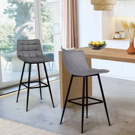 IDMARKET Lot De 4 Tabourets De Bar MADY En Velours Gris Clair 5 IDMARKET Lot De 4 Tabourets De Bar MADY En Velours Gris Clair – Image 3