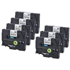 LIFCAUSAL 7 Pièces Ruban D'étiquettes Laminé Noir Sur Blanc Compatible Pour Imprimante D'étiquettes Brother P-touch PT-1010/PT-2100/PT-18R/PT-E200/PT-9500 12mm * 8m