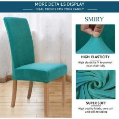 LITZEE Housses De Chaise De Salle à Manger Extensibles En Velours, Housses De Chaise De Salle à Manger Lavables Et Amovibles, Lot De 2, Bleu Paon -banc et tabouret Soldes Boutique 51551532 3