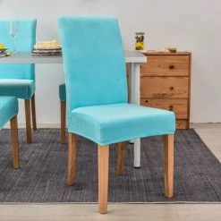 LITZEE 4pcs Housse De Chaise En Velours,Spandex De Bout Droit Avec La Bande élastique, La Grande Dame De Velours Dinant La Chaise Pour Le Banquet De Fête D'hôtel De Restaurant Aqua -banc et tabouret Soldes Boutique 51554990 3