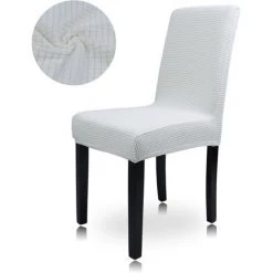LITZEE Housses De Chaise De Salle à Manger Universelle Extensible Polyester Elasthanne Lavable Housses De Protection De Chaise Pour Maison Fêtes Mariage Hôtel Blanc Laiteux