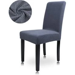 LITZEE Housses De Chaise De Salle à Manger Universelle Extensible Polyester Elasthanne Lavable Housses De Protection De Chaise Pour Maison Fêtes Mariage Hôtel Gris Foncé