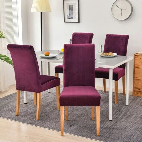 Housse De Chaise En Velours,Spandex De Bout Droit Avec La Bande élastique, La Grande Dame De Velours Dinant La Chaise Pour Le Banquet De Fête D'hôtel De Restaurant (Violet,4 Pack) GrooFoo 4 Housse De Chaise En Velours,Spandex De Bout Droit Avec La Bande élastique, La Grande Dame De Velours Dinant La Chaise Pour Le Banquet De Fête D'hôtel De Restaurant (Violet,4 Pack) GrooFoo – Image 2