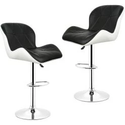 HALOYO Tabouret De Bar, Lot De 2 Hauteur Réglable (91-111cm), Tabouret Haut Avec Dossier Pour Bar De Cuisine Noir Et Blanc -banc et tabouret Soldes Boutique 51649808 3