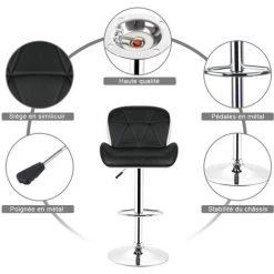 HALOYO Tabouret De Bar, Lot De 2 Hauteur Réglable (91-111cm), Tabouret Haut Avec Dossier Pour Bar De Cuisine Noir Et Blanc -banc et tabouret Soldes Boutique 51649808 5
