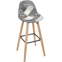 THE HOME DECO FACTORY Tabouret De Bar Scandinave Patchwork Gris