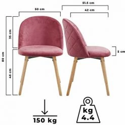 NOVA Ensemble 2 Chaises De Salle à Manger Cuisine De Velours Avec Pieds De Bois De Style De Style Rétro Couleur : ROSE -banc et tabouret Soldes Boutique 52056661 4