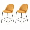 MEUBLETMOI Lot De 2 Chaises De Bar En Velours Jaune Piètement Métal Noir - FARA - Jaune 1 MEUBLETMOI Lot De 2 Chaises De Bar En Velours Jaune Piètement Métal Noir - FARA - Jaune -banc et tabouret Soldes Boutique 52931199 1