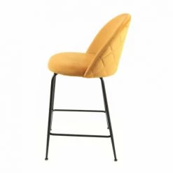 MEUBLETMOI Lot De 2 Chaises De Bar En Velours Jaune Piètement Métal Noir - FARA - Jaune -banc et tabouret Soldes Boutique 52931199 4
