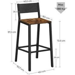 VASAGLE Tabourets De Bar, Lot De 2 Chaises Hautes, Sièges Cuisine, Salle à Manger, Bureau, Style Industriel, Marron Rustique Et Noir Par SONGMICS LBC070B01 - Marron Rustique Et Noir -banc et tabouret Soldes Boutique 53275332 5