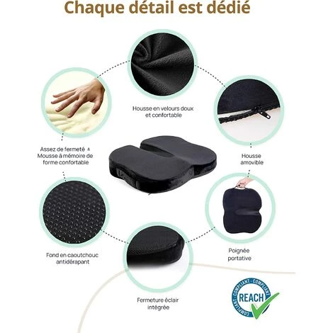 QERSTA Coccyx De Siège Orthopédique Pour Le Mousse à Mémoire De Forme, Coussin De Siège Travel Ease Pour Soulager La Douleur Lombaire Et La Sciatique, Applicable Aux Bureau, Fauteuils Roulants(Noir) 6 QERSTA Coccyx De Siège Orthopédique Pour Le Mousse à Mémoire De Forme, Coussin De Siège Travel Ease Pour Soulager La Douleur Lombaire Et La Sciatique, Applicable Aux Bureau, Fauteuils Roulants(Noir) – Image 4