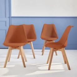 ALICE'S GARDEN Lot De 4 Chaises Scandinaves, Pieds Bois De Hêtre, Fauteuils 1 Place, Terracotta