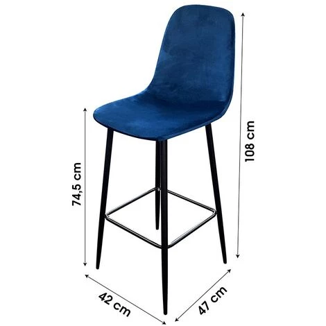 URBAN LIVING Tabouret De Bar En Velours Bleu Indigo Pieds Métal Inoui - Bleu Indigo - Bleu Indigo 4 URBAN LIVING Tabouret De Bar En Velours Bleu Indigo Pieds Métal Inoui - Bleu Indigo - Bleu Indigo – Image 2