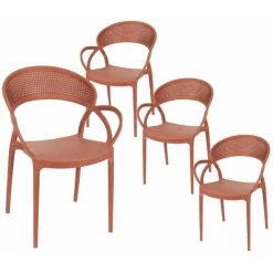 ALTOBUY ATHENA - Lot De 4 Chaises De Jardin Plastique Terracotta - Rouge