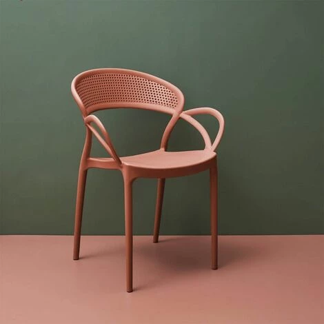 ALTOBUY ATHENA - Lot De 4 Chaises De Jardin Plastique Terracotta - Rouge 6 ALTOBUY ATHENA - Lot De 4 Chaises De Jardin Plastique Terracotta - Rouge – Image 4