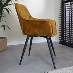 DIMEHOUSE AUDREY Chaise De Salle à Manger Avec Accoudoir En Velours Ocre / Jaune - Jaune -banc et tabouret Soldes Boutique 53547815 2